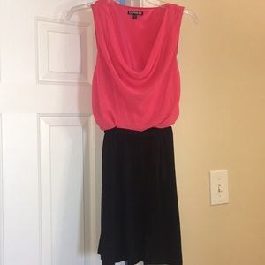 NWOT Express color blocked coral and black dress